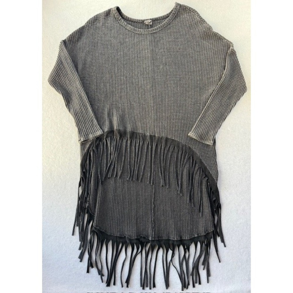 Womens Interlaken Thermal Long Sleeve Top Fringed Hem Boho Hippie Shirt SML